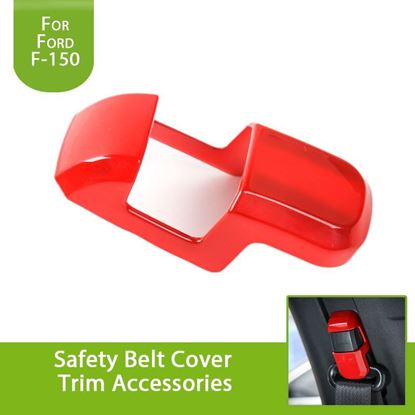 Picture of for Ford F150 2015 2016 2017 Seat Belt Life Safety Belt Strip Buckle Cover Trim Chrome / Red (Pack of 2)