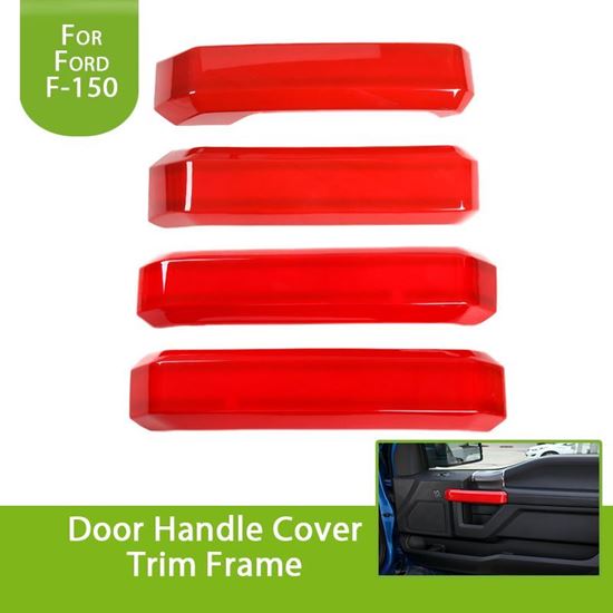 Picture of for Ford F150 2015 2016 2017 Interior Door Handle Grab Cover Trim Sticker Chrome Red Silver Dark Wood Grain (Pack of 4)