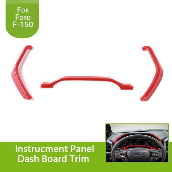 Picture of for Ford F150 2015 2016 2017 Red Silver Chrome ABS Car Interior Dashboard Instrument Strips Cover Trim